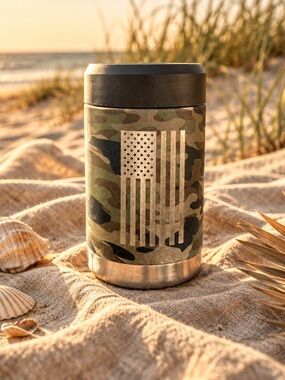 NWOT Magellan Outdoors Insulated Can Drink Holder Coozie Camo Flag
